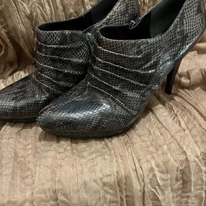 Nine West Black Snakeskin Heeled Booties